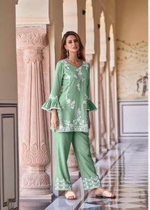 Pastel Green Embroidered Suit