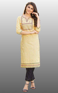 Casual Long Kurti (Creamy Corn Color) with Black Pant