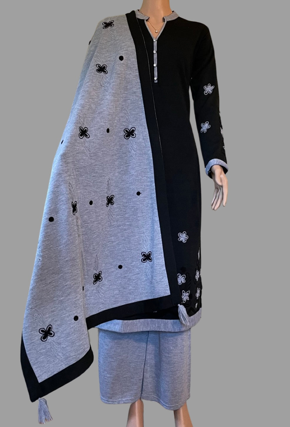 Winter Wear Kurti, Palazzo and Stole Set