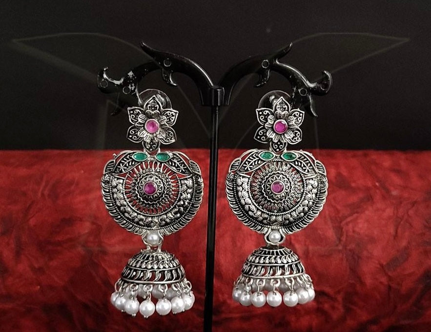 Oxidized Ruby Green Earrings