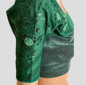 Green Embroidered Saree with Prestiched Blouse