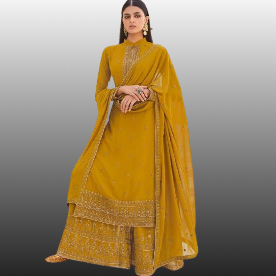 Long Length Suit with Garara (Mustard)