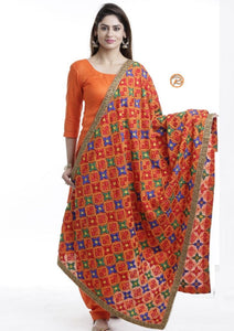 Star Phulakari Dupatta (Multi Color with Orange base)