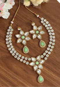 Pistachio Color Kundan Necklace With Earrings