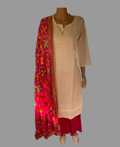 Chikankari Suit with Plazo, Phulkari Dupatta and Jutti