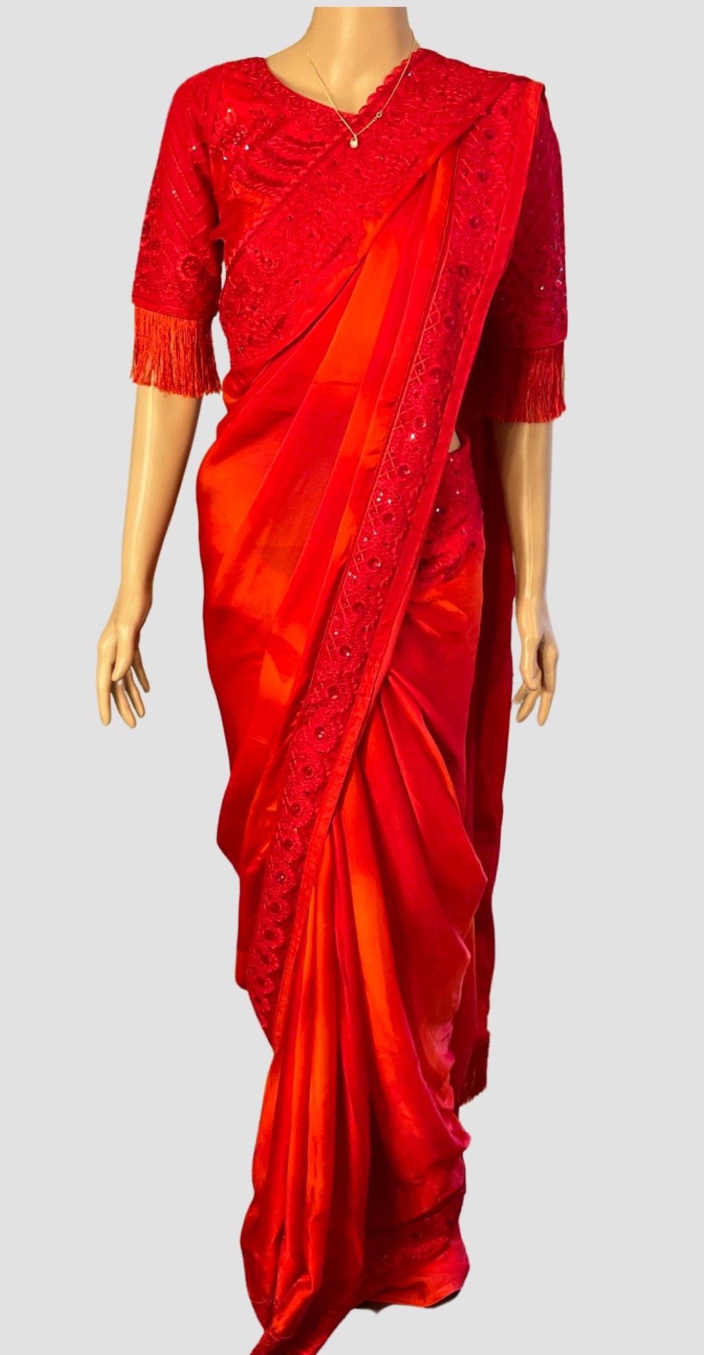 Red  Embroidered Saree with Prestiched Blouse