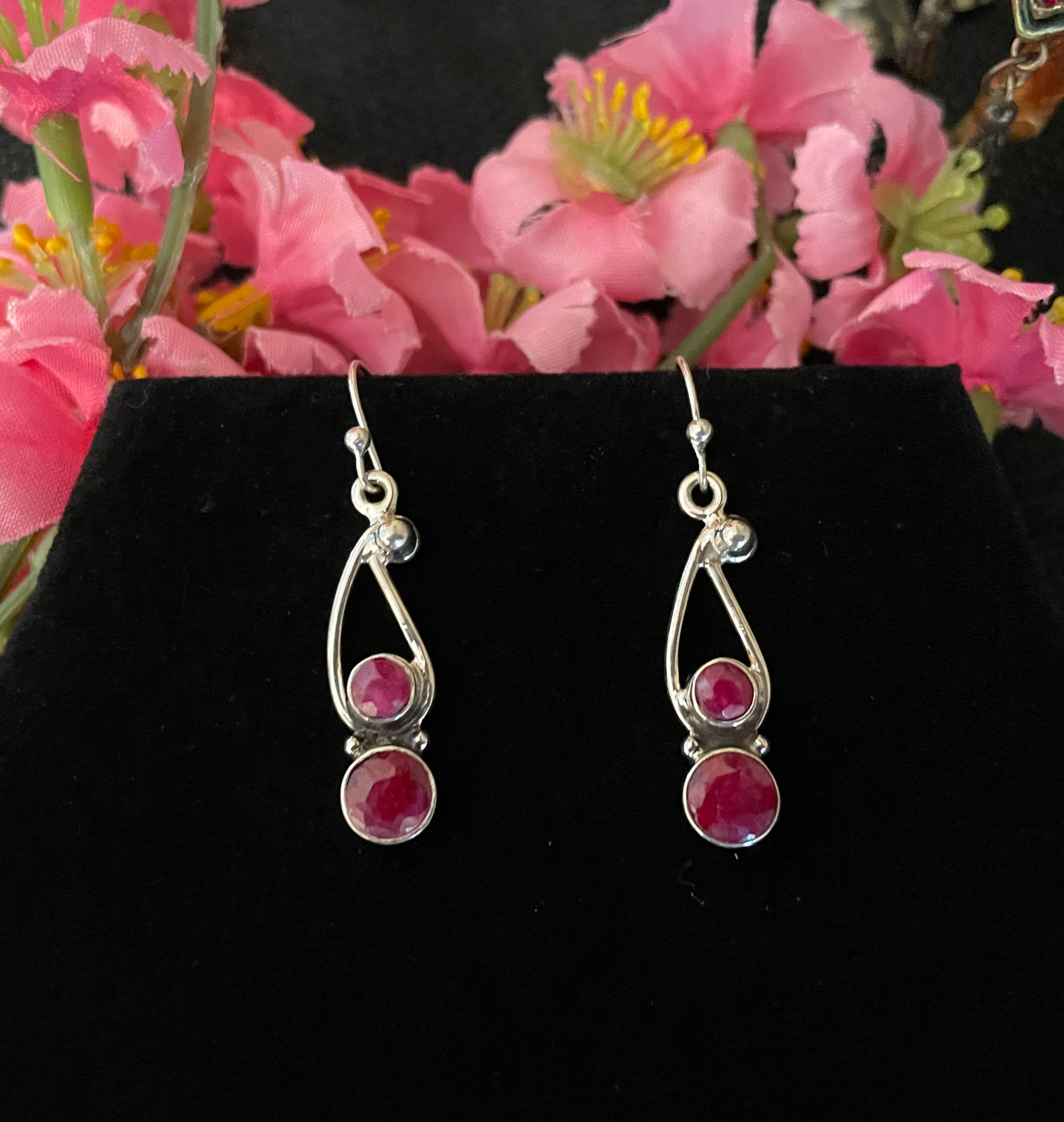 Pink Color Pure Silver Dangle  Earrings