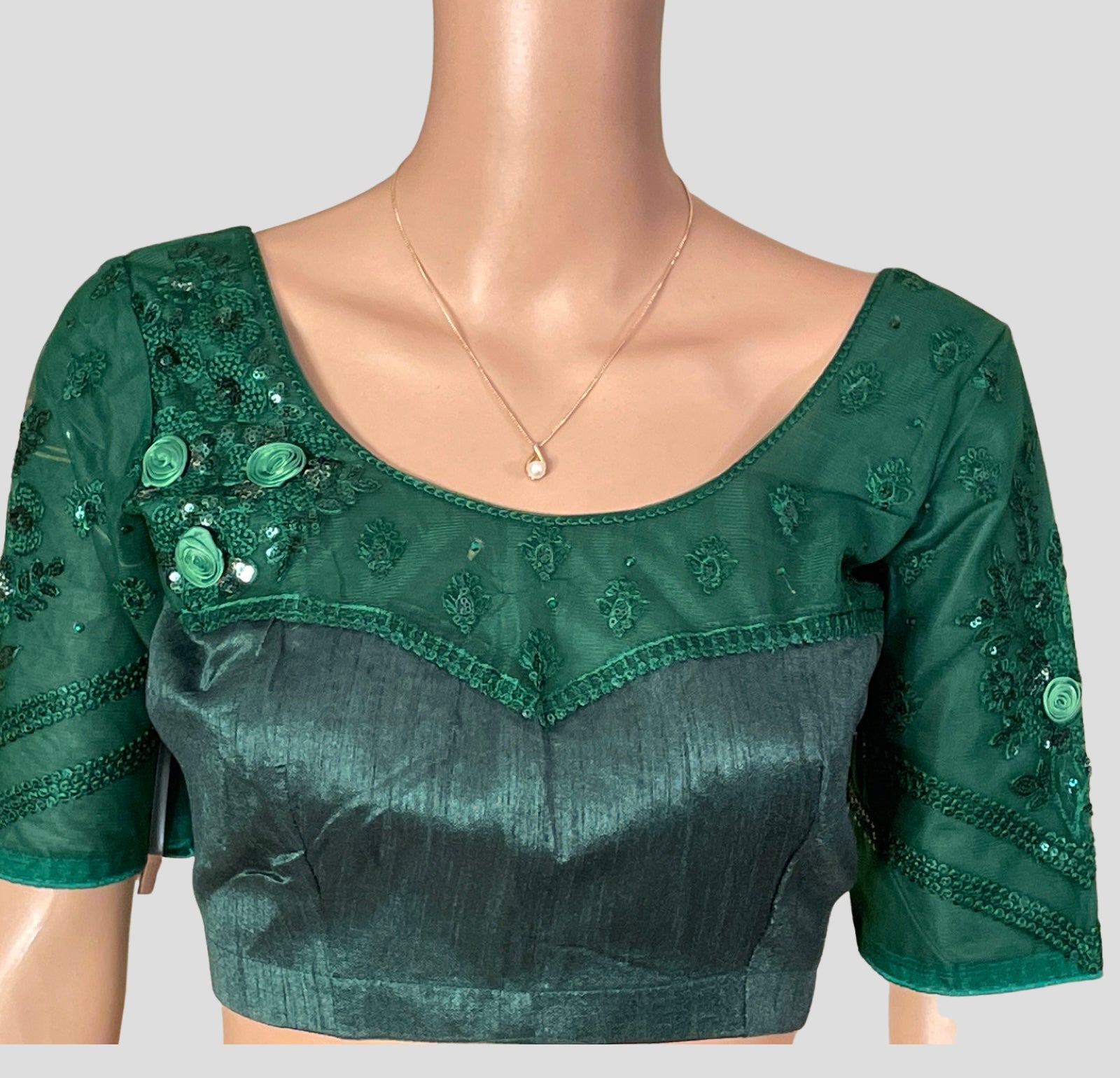 Green Embroidered Saree with Prestiched Blouse