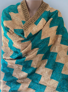 Premium Phulakari Dupatta (Sky Blue & Cashew with Wavey Pattern)