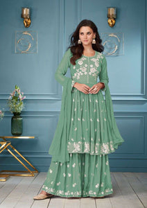 Lucknowi Embroidered Garara Kurta Set With Dupatta