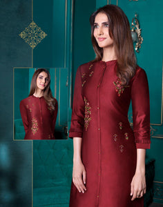 Elegant Mahroon Color Designer Kurti With Pant and Dupatta For Casual and Ethnic Wear