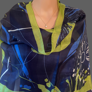 Multi Color Art Silk Scarfs (Green with Blue Base)