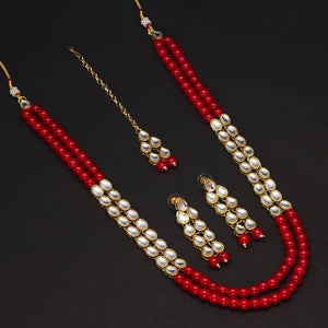 Imitation Pearl Kundan Set With Maang Tina