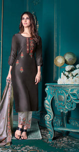 Elegant Grey Color Designer Kurti With Pant and Dupatta For Casual and Ethnic Wear