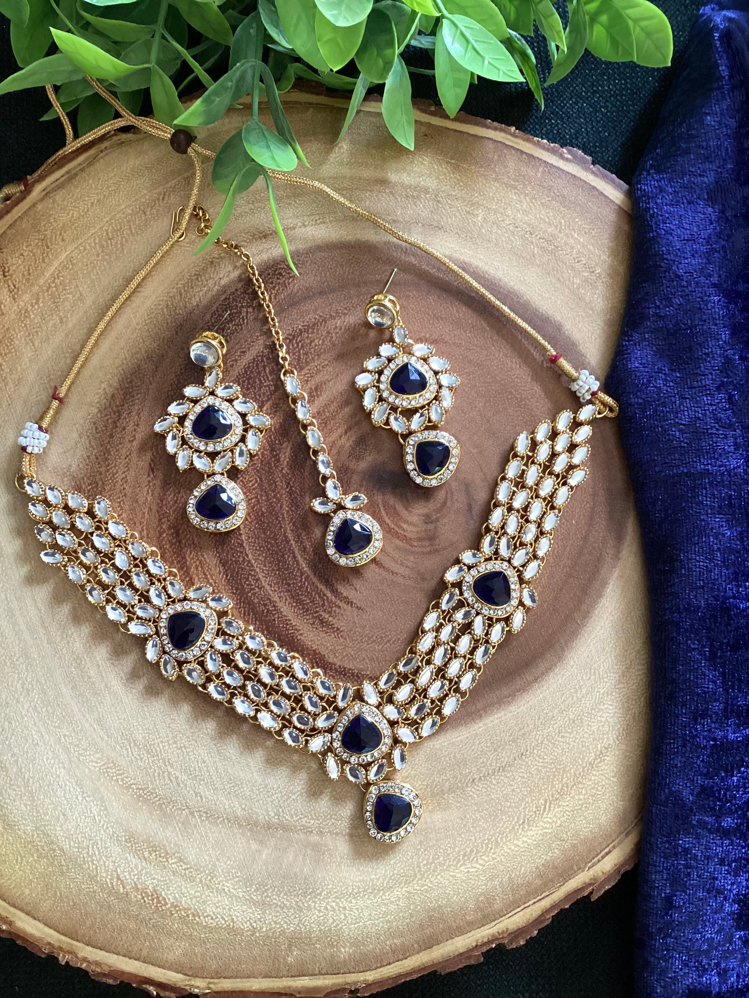 Blue hot sale kundan necklace