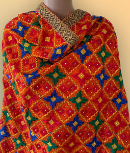 Star Phulakari Dupatta (Multi Color with Orange base)