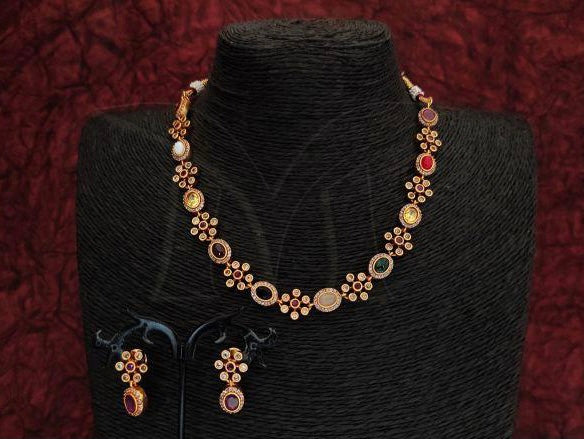 Designer Necklace set with stones ( Multi Color)