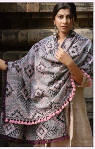 Grey Slub Khadi Dupatta/ Shawls