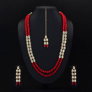 Imitation Pearl Kundan Set With Maang Tina