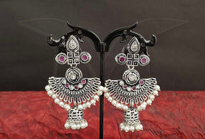 Ruby/ White Color Oxidized Earrings