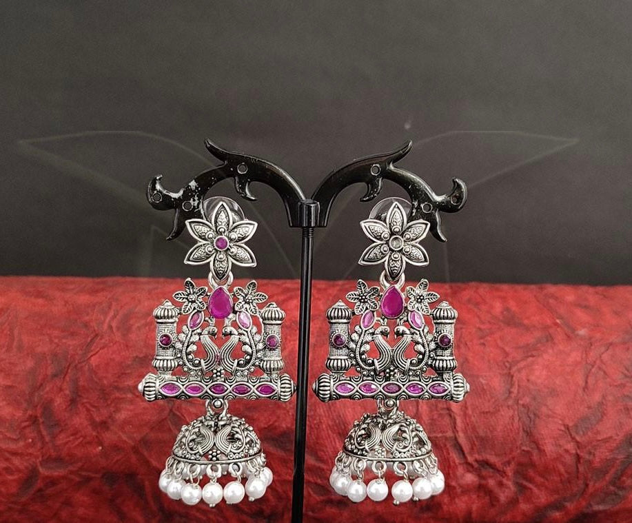 Ruby Color Kundan Oxidized Earrings