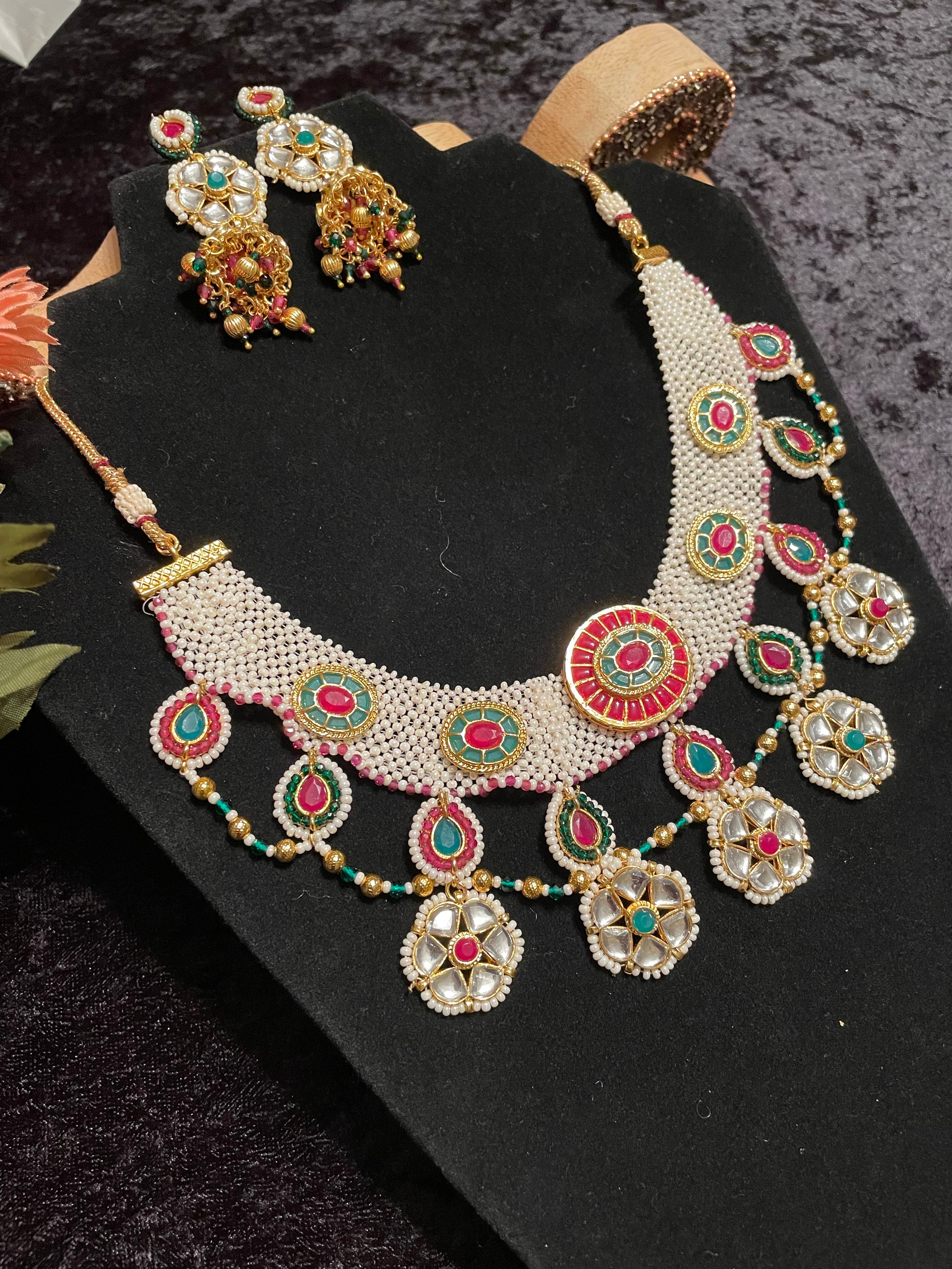 Moti Necklace set with Kundan