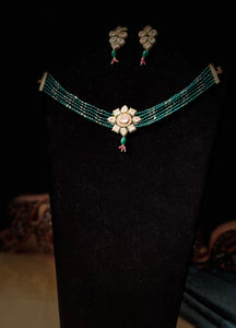 Green Moti Necklace with Earrings