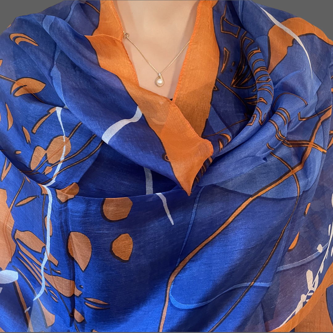 Multi Color Art Silk Scarfs (Orange Base)