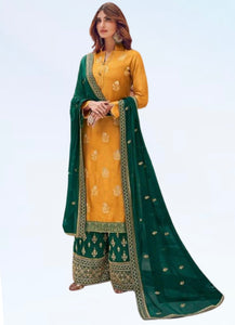 Yellow Palazzo Suit with Green Sharara