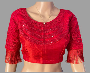 Red  Embroidered Saree with Prestiched Blouse