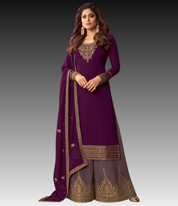 Long Length Suit with Garara (Eggplant color Top and Mauve Color Bottom)