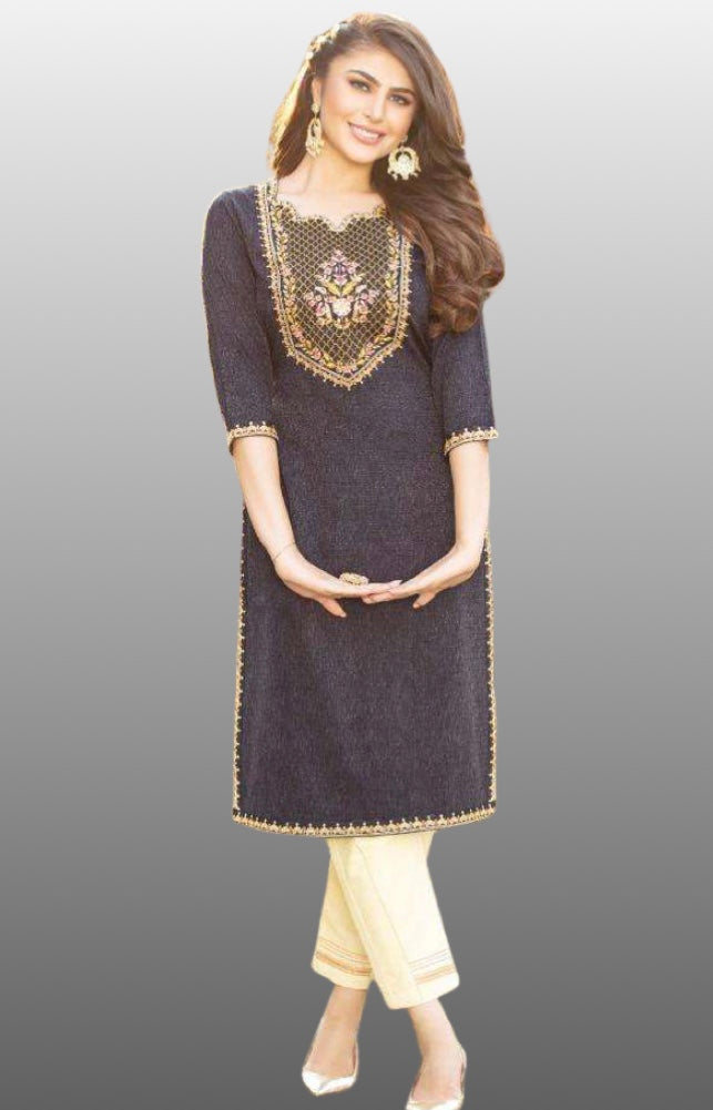 Casual Long Kurti (Blackcolor) with Cashew Color Pant