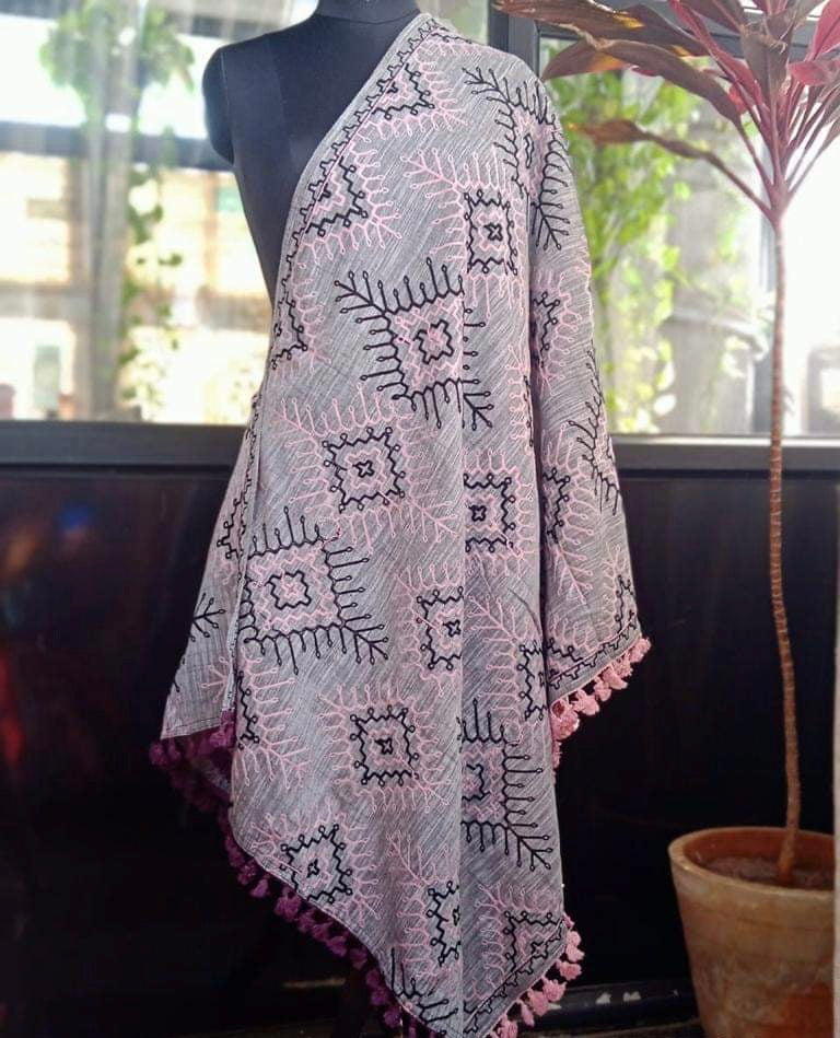 Grey Slub Khadi Dupatta/ Shawls