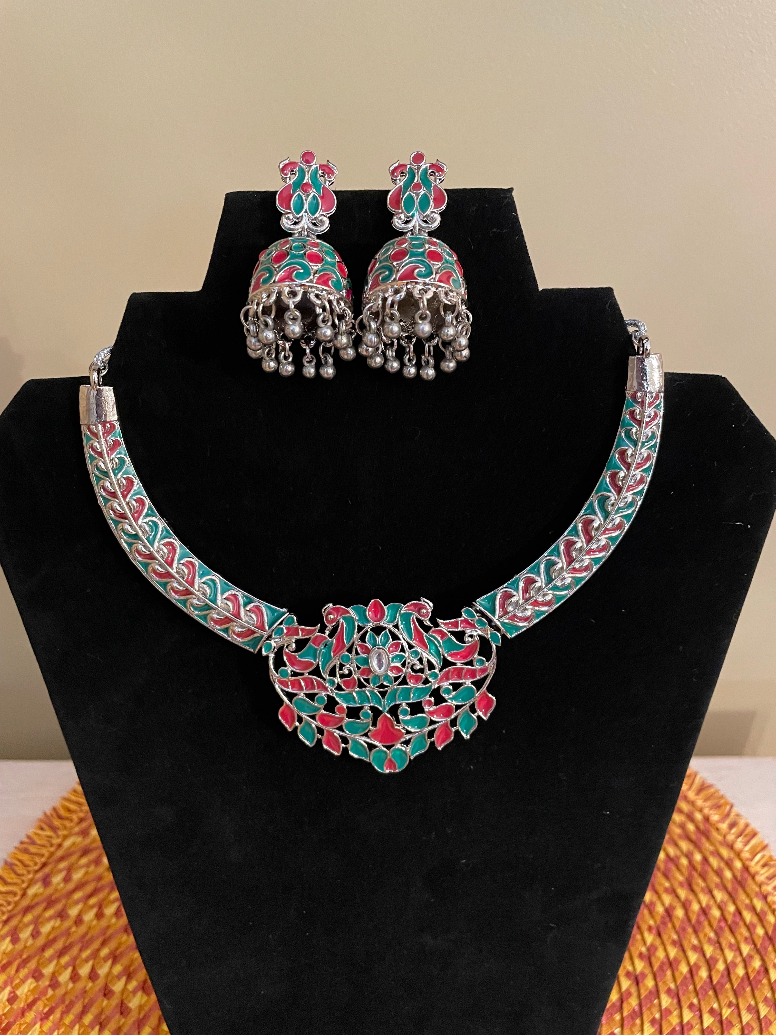 Meenakari Necklace with Jhumki Earrings