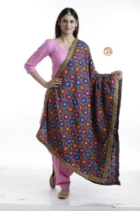 Star Phulakari dupatta (Multi Color with Blue base)