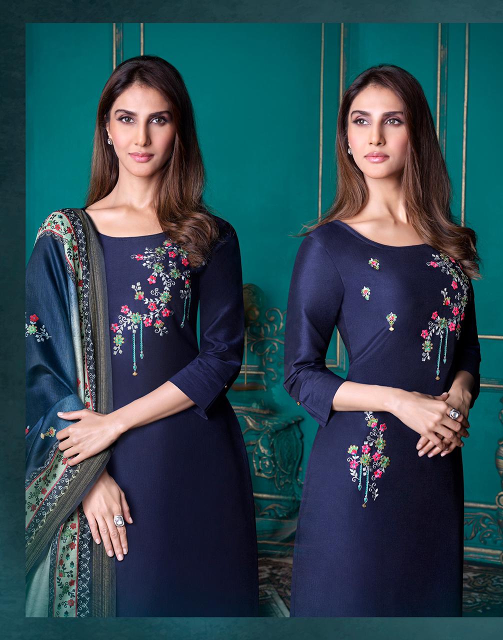 Elegant Navy Blue Color Designer Kurti With Pant and Dupatta For Casual and Ethnic Wear