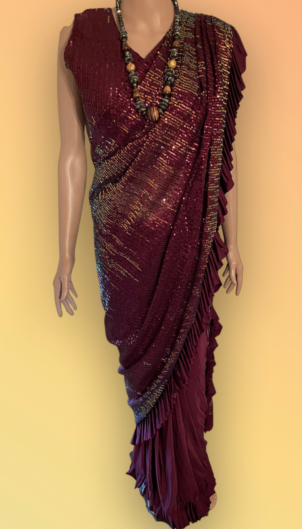 Pre Sticthed Ready to Wear Saree (Burgundy Color)