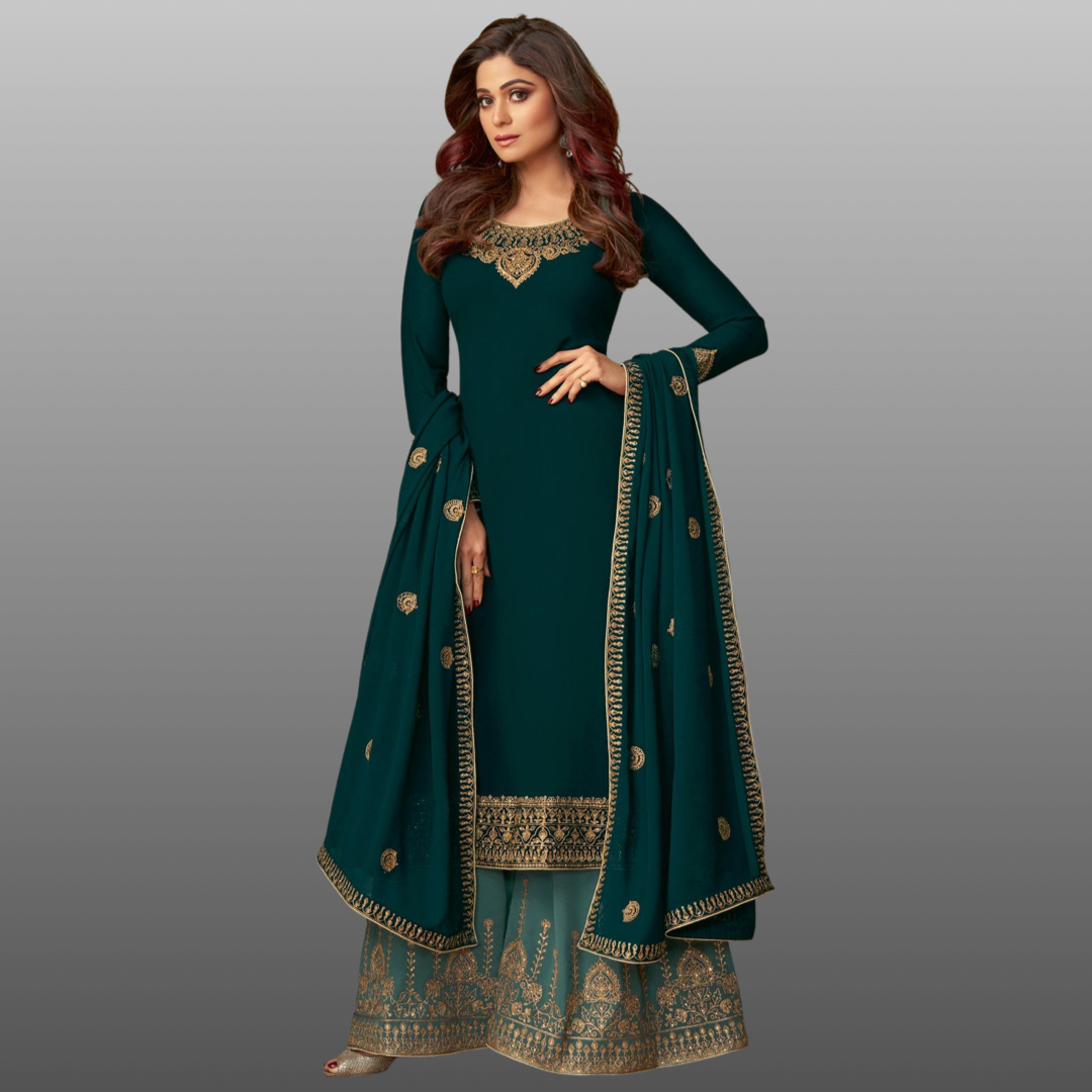 Long Length Suit with Garara ( Green Color)