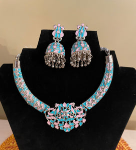 Meenakari Necklace with Jhumki Earrings