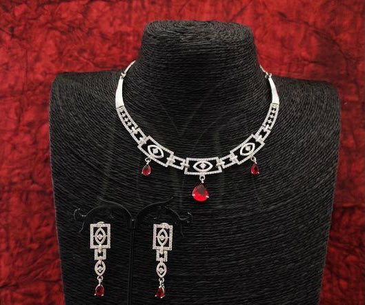 Choker Style Necklace Set (Red)