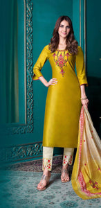 Elegant Honey Color Designer Kurti With Pant and DupattaFor Casual and Ethnic Wear