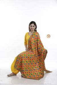 Star Phulakari dupatta (Multi Color with Yellow base)