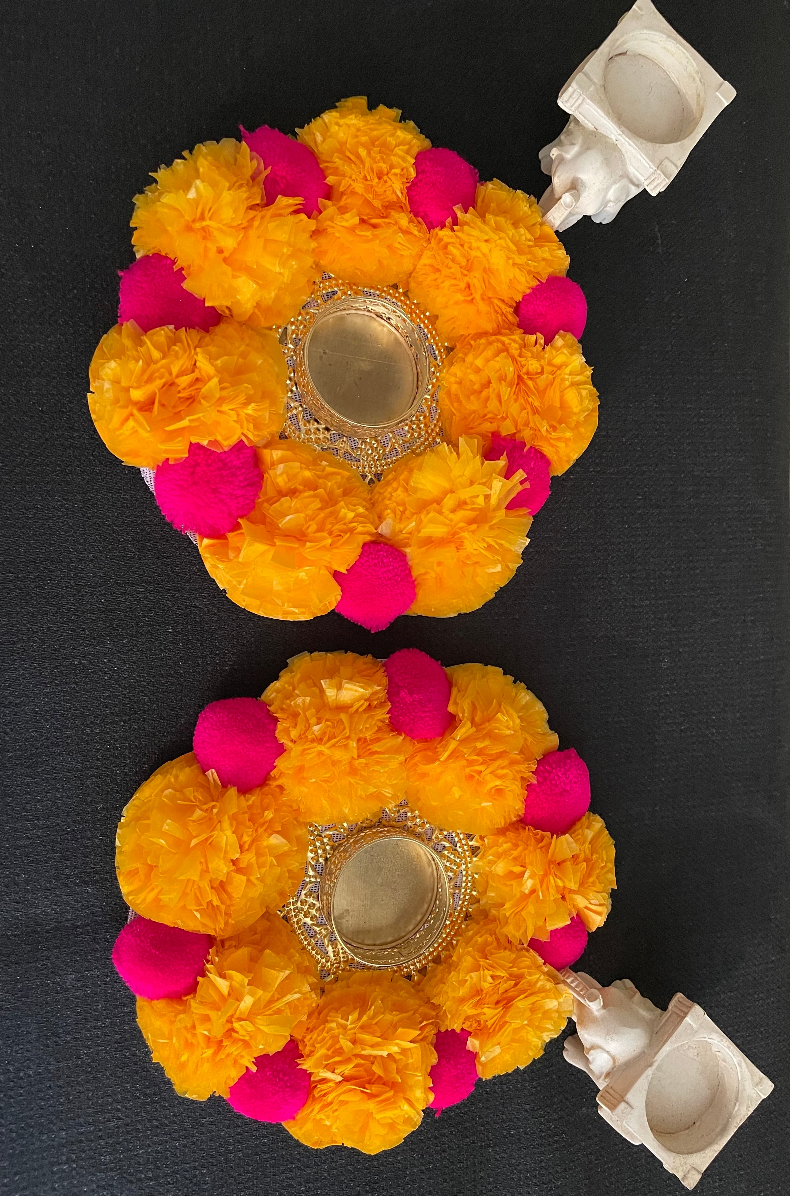 Round Marigold  LED Flower Diya