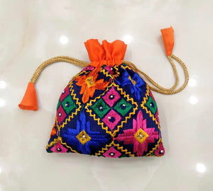 Hand Embroidred Phulkari Bag (Orange )