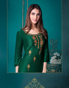 Elegant Dark Green Designer Kurti With Pant and Dupatta For Casual and Ethnic Wear